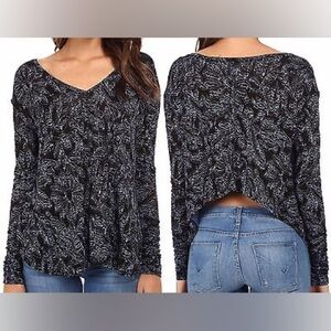 Free People Black Combo Loose Fit Crop Back Blouse Small